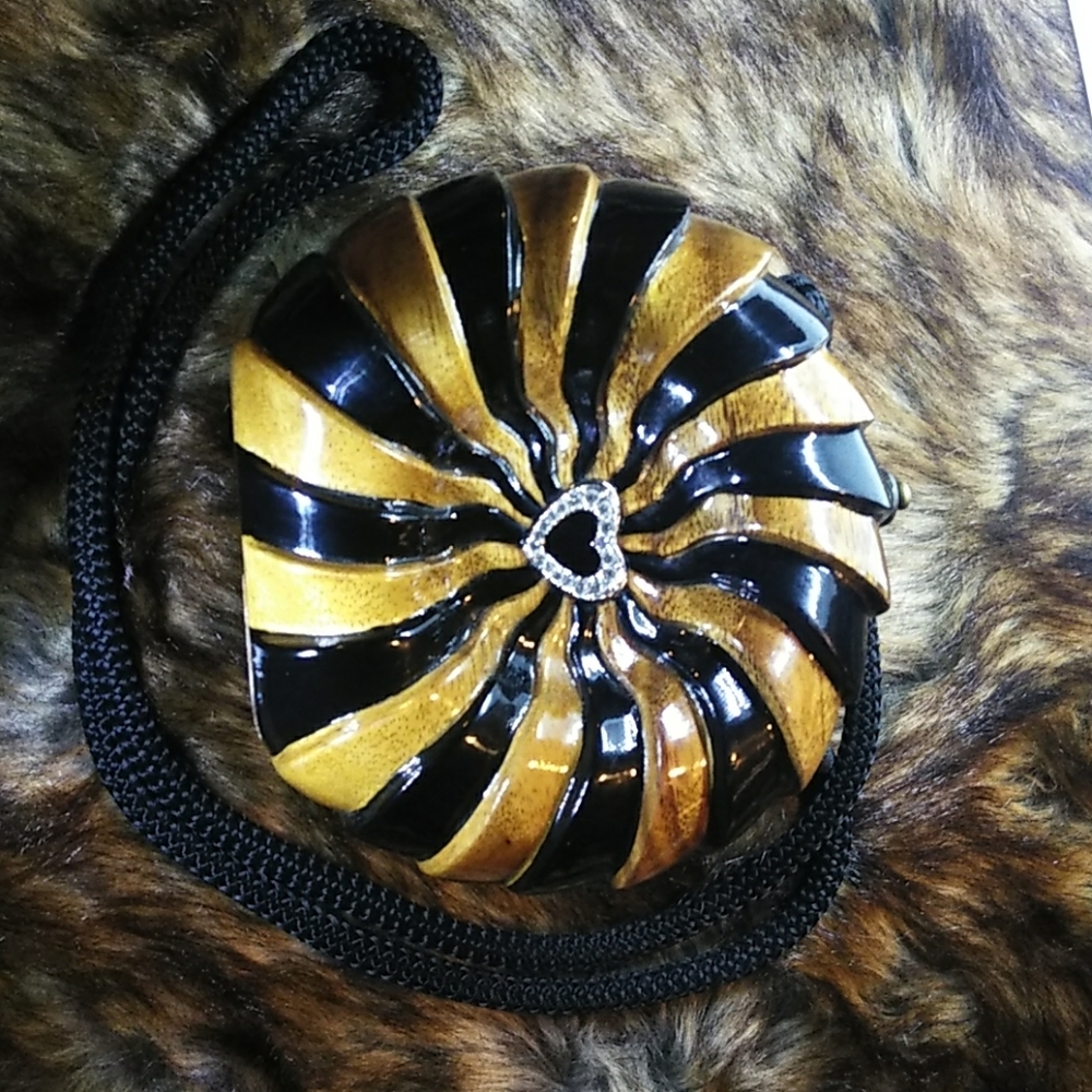 Timmy Woods purse. Black/tan. With black cord stra